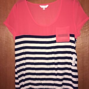 Charming Charlie NWT Top Large Blue Coral Striped